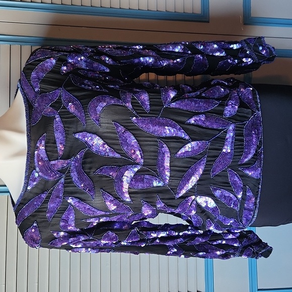 Vintage Black and Purple Sequin Top - Picture 1 of 12